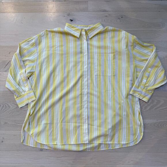 NWT Torrid Drop Shoulder Shirt SZ 2 Daydream Stripe 43420637 Butter Yellow - Picture 1 of 8